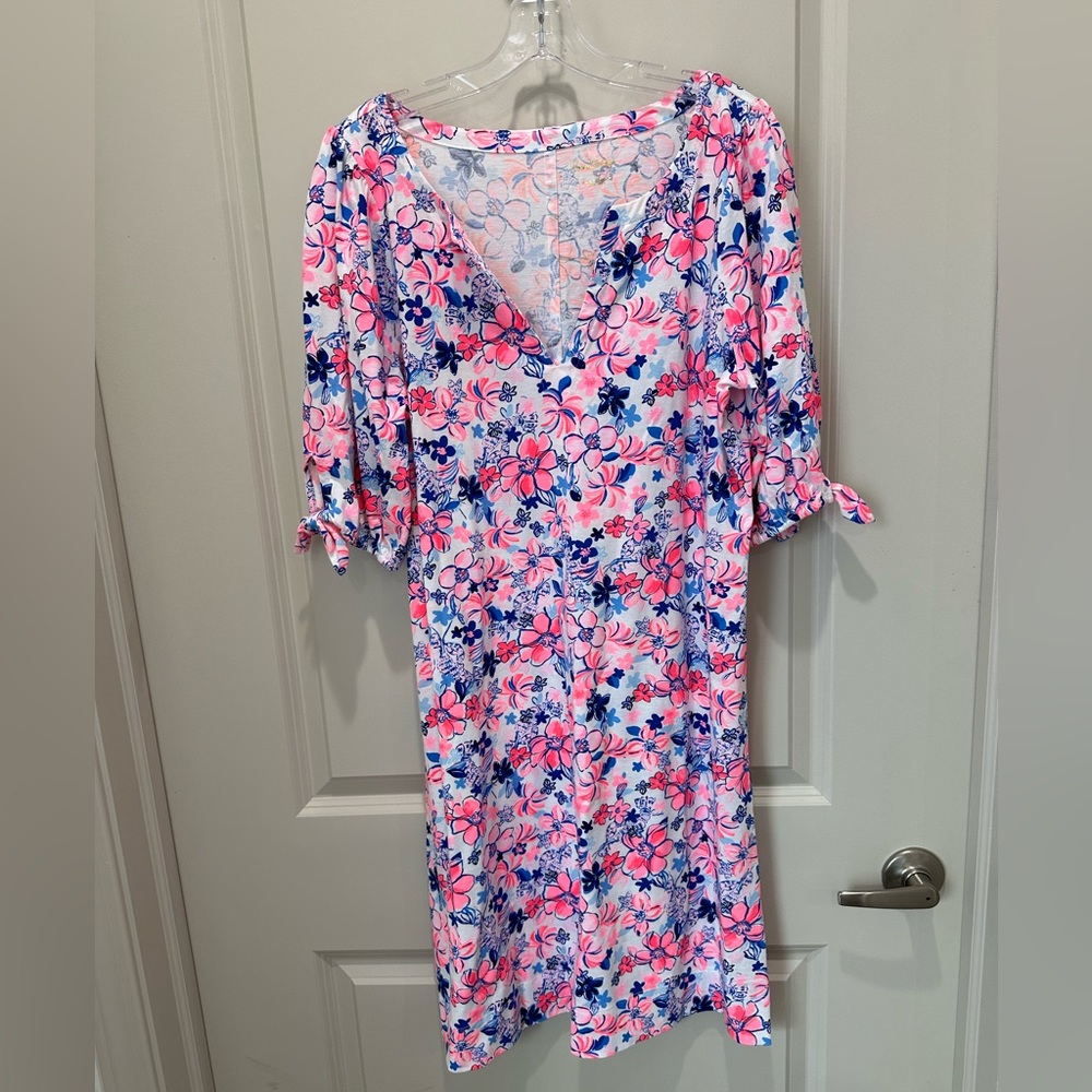 Lilly Pulitzer pink/blue Easley Dress Resort White Party Like A Lobster- large - Picture 6 of 8